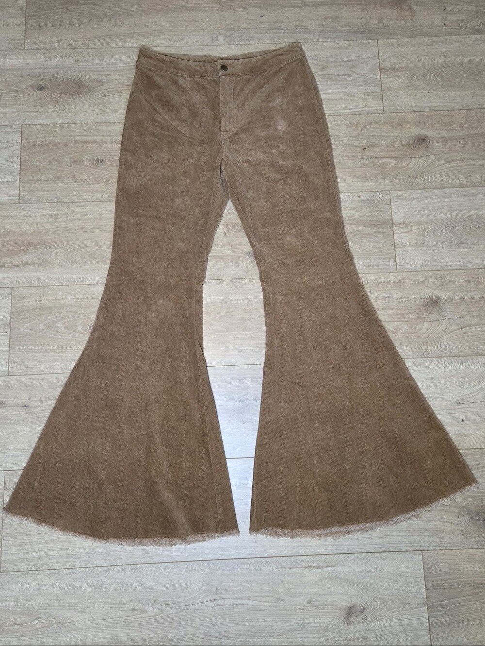 By Together Tan Corduroy Bell Bottom Pants Large Boho 70s Flare Festival Western